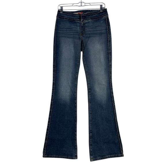 Vintage‎ Guess Jeans Y2K Flare Denim Size 28 No Pockets Side Stitch Low Rise - Picture 1 of 12